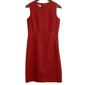 Talbots Dress Womens 4 Red Irish Linen Sleeveless V Neck Shift Wedding Party